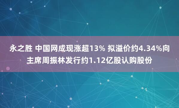 永之胜 中国网成现涨超13% 拟溢价约4.34%向主席周振林发行约1.12亿股认购股份