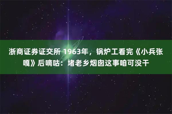 浙商证券证交所 1963年，锅炉工看完《小兵张嘎》后嘀咕：堵老乡烟囱这事咱可没干